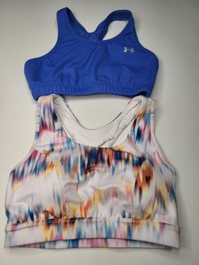 Under Armour Blue Racerback Sports Bra + Multicolor Printed Sports Bra Set Of 2